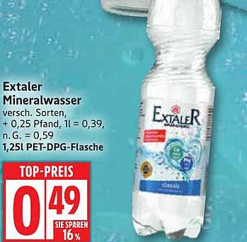 Extaler Mineralwasser, 1,25L PET-DPG-Flasche