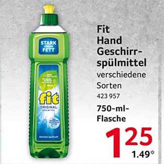 Fit Hand Geschirrspülmittel verschiedene Sorten 750-ml-Flasche