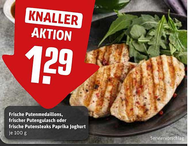 Frische Putenschnitte, Putenmedaillons oder Putensteaks Paprika Joghurt je 100 g