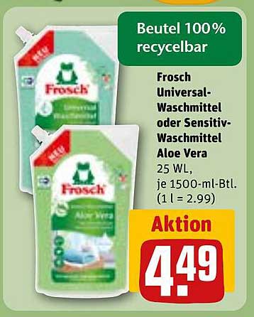 Frosch Universal-Waschmittel oder Sensitiv-Waschmittel Aloe Vera 25 WL
