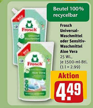 Frosch Universal-Waschmittel oder Sensitiv-Waschmittel Aloe Vera 25 WL