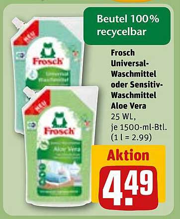 Frosch Universal-Waschmittel oder Sensitiv-Waschmittel Aloe Vera 25 WL