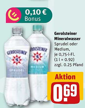 Gerolsteiner Mineralwasser Sprudel oder Medium, je 0,75-l-Fl.