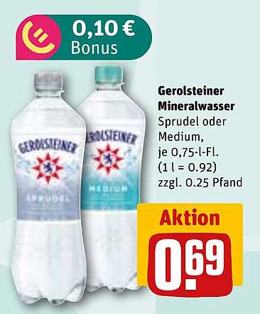 Gerolsteiner Mineralwasser Sprudel oder Medium, je 0,75-l-Fl.