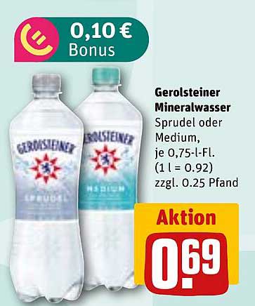 Gerolsteiner Mineralwasser Sprudel oder Medium, je 0,75-l-Fl.