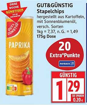 GUT&GÜNSTIG Stapelchips Paprika 175g