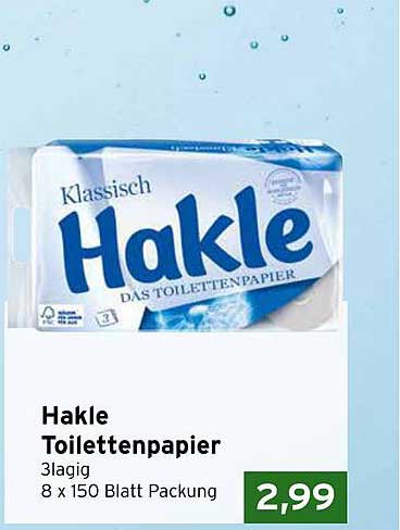 Hakle Toilettenpapier 3lagig 8 x 150 Blatt Packung