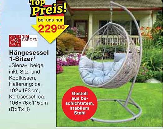 Hängesessel 1-Sitzer »Siena«, beige, inkl. Sitz- und Kopfkissen