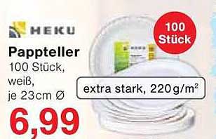 HEKU Pappteller 100 Stück, weiß, je 23cm Ø