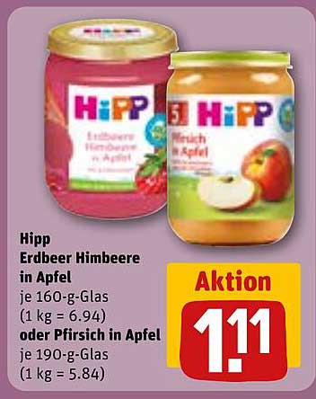 Hipp Erdbeer Himbeere in Apfel oder Pfirsich in Apfel