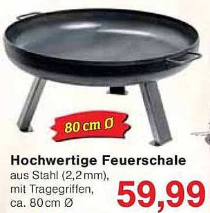 Hochwertige Feuerschale aus Stahl (2,2mm), mit Tragegriffen, ca. 80 cm Ø