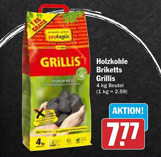 Holzkohle Briketts Grillis 4 kg Beutel