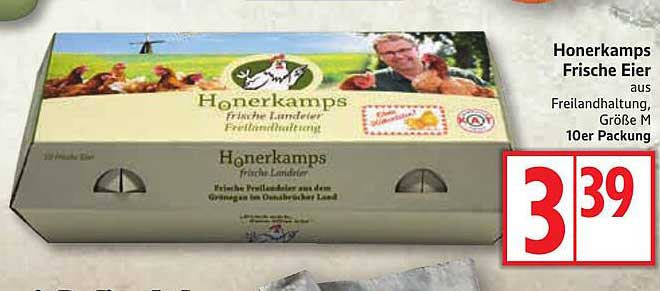 Honerkamps Frische Eier aus Freilandhaltung, Größe M, 10er Packung