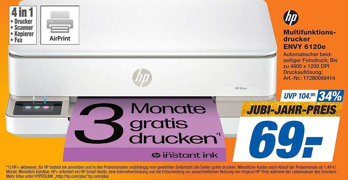 HP Multifunktionsdrucker ENVY 6120e – JUBI-JAHR-PREIS