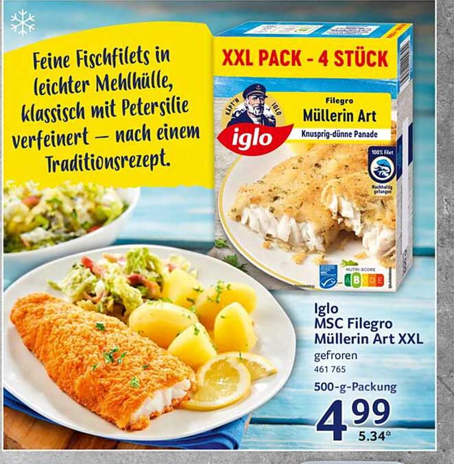 Iglo MSC Filegro Müllerin Art XXL 500 g - Feine Fischfilets in leichter Mehlhülle