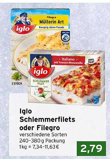 Iglo Schlemmerfilets oder Filegro verschiedene Sorten 240-380 g Packung