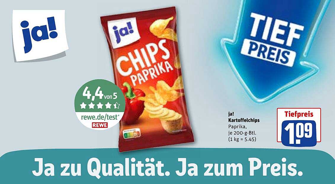 ja! Kartoffelchips Paprika, je 200-g-Btl.