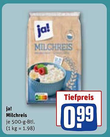 ja! Milchreis je 500-g-Btl.