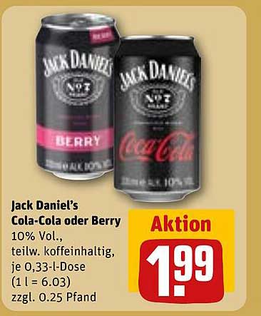 Jack Daniel's Cola-Cola oder Berry 0,33-L-Dose