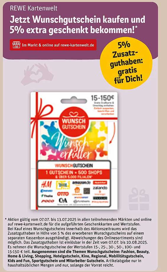 Jetzt Wunschgutschein kaufen und 5% extra geschenkt bekommen!