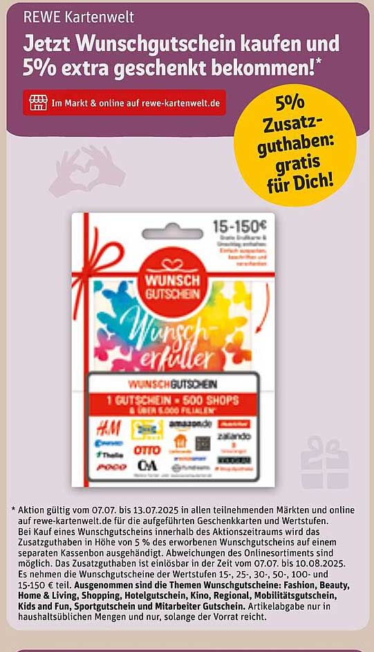 Jetzt Wunschgutschein kaufen und 5% extra geschenkt bekommen!