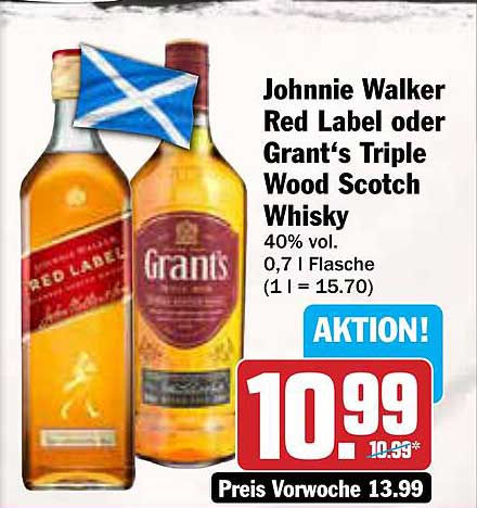 Johnnie Walker Red Label oder Grant's Triple Wood Scotch Whisky