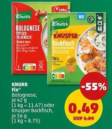 Knorr Fix Bolognese oder Knusper Backfisch, je 42 g oder 56 g