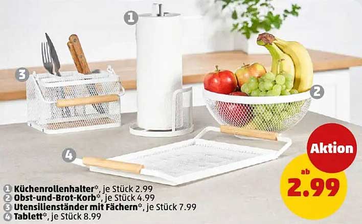 Küchenrollenhalter, Obst- und Brotkorb, Utensilienständer mit Fächern und Tablett - Aktionsangebote bei Penny