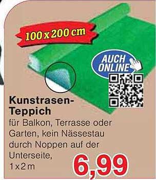 Kunstrasen-Teppich 100 x 200 cm für Balkon, Terrasse oder Garten