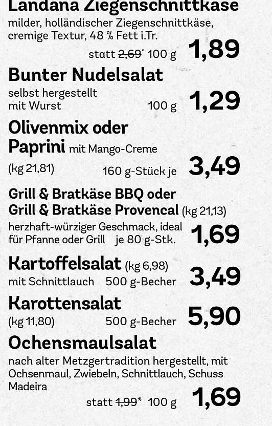 Landana Ziegeschnittskäse, Bunter Nudelsalat, Olivenmix oder Paprini, Grill & Bratkäse und mehr