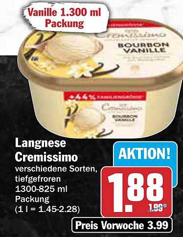 Langnese Cremissimo Bourbon Vanille 1300 ml Packung