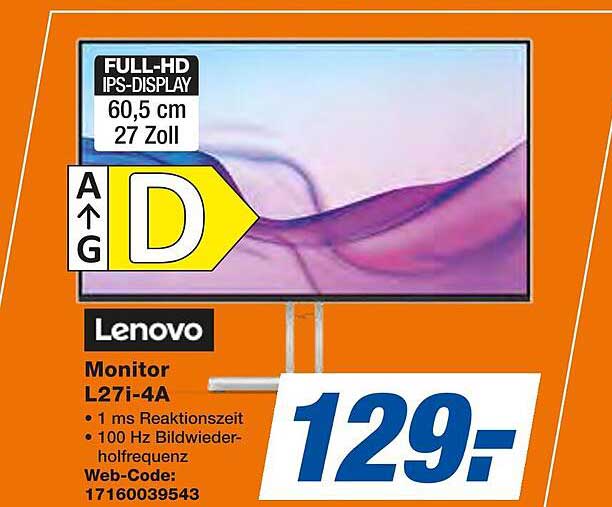 Lenovo Monitor L27i-4A - 27 Zoll Full-HD IPS-Display