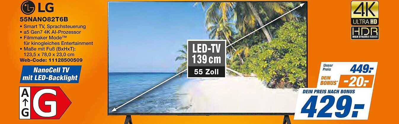 LG 55NANO82T6B – 139 cm (55 Zoll) LED-TV mit Nanocell Technologie