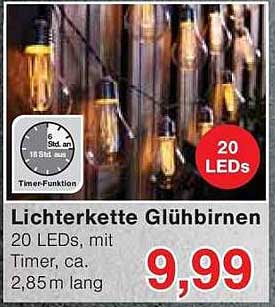 Lichterkette Glühbirnen – 20 LEDs mit Timer, ca. 2,85 m lang