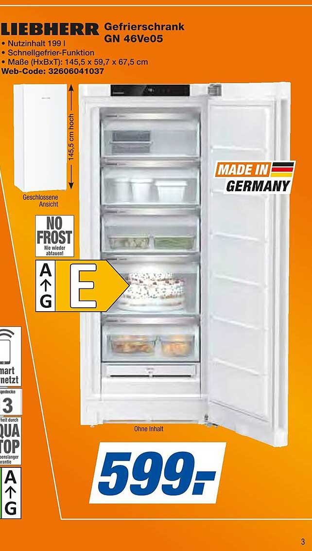 Liebherr Gefrierschrank GN 46Ve05 – 199 l mit Schnellgefrieren-Funktion