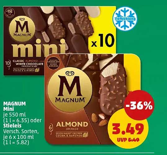 MAGNUM Mini eis 550 ml (1 l = 6,35) oder Stieleis Versch. Sorten, je 6 x 100 ml (1 l = 5,82)