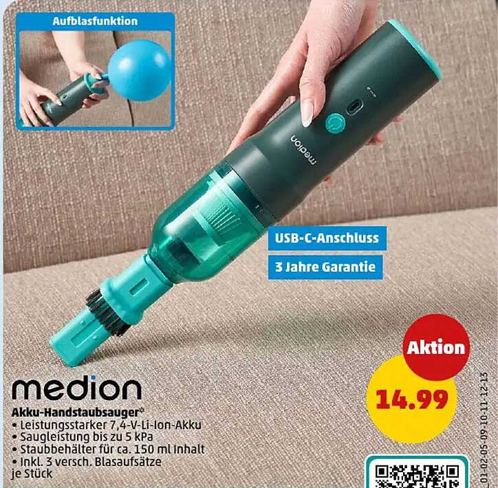 Medion Akku-Handstaubsauger mit USB-C-Anschluss