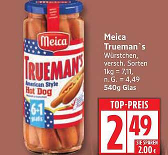 Meica Truemans American Style Hot Dog Würstchen 540g Glas