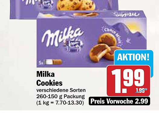 Milka Cookies verschiedene Sorten 260-150 g Packung