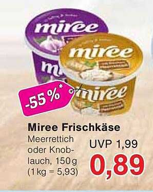 Miree Frischkäse Meerrettich oder Knoblauch, 150g
