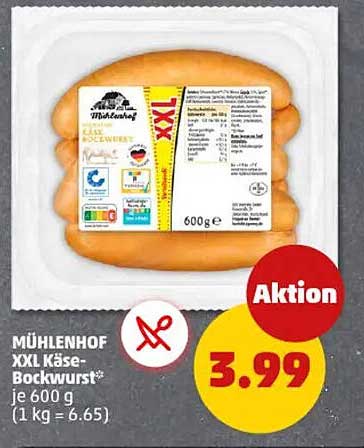 MÜHLENHOF XXL Käse-Bockwurst 600 g