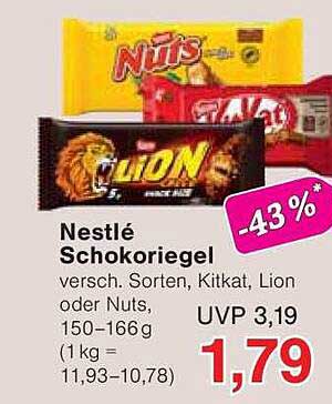 Nestlé Schokoriegel – Verschiedene Sorten, z.B. Kitkat, Lion oder Nuts