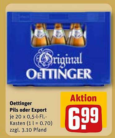 Oettinger Pils oder Export, 20 x 0,5-l-Fl.-Kasten