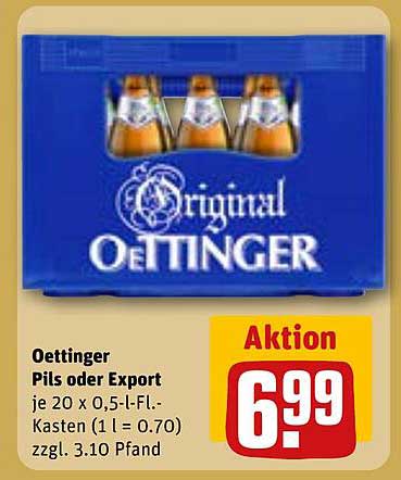 Oettinger Pils oder Export je 20 x 0,5-l-Fl.-Kasten