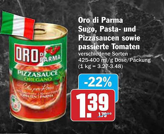 Oro di Parma Sugo, Pasta- und Pizzasaucen sowie passierte Tomaten verschiedene Sorten 425-400 ml/g Dose/Packung