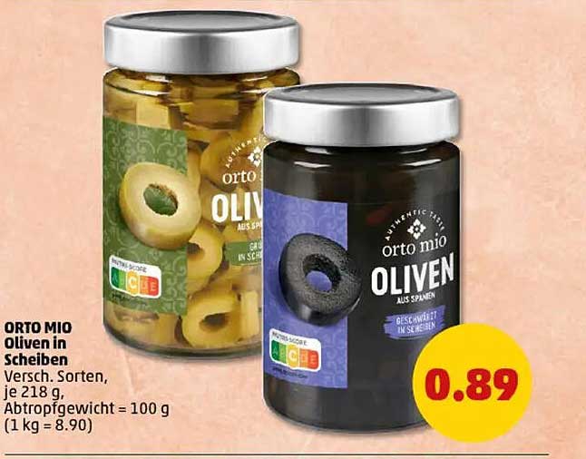 ORTO MIO Oliven in Scheiben - Versch. Sorten, je 218 g