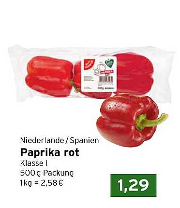 Paprika rot Klasse I 500 g Packung