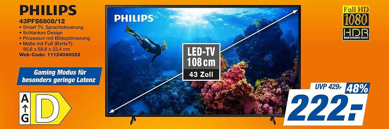 Philips 43PFS6808/12 LED-TV 108 cm (43 Zoll) - Smart TV mit Sprachsteuerung und schlankem Design