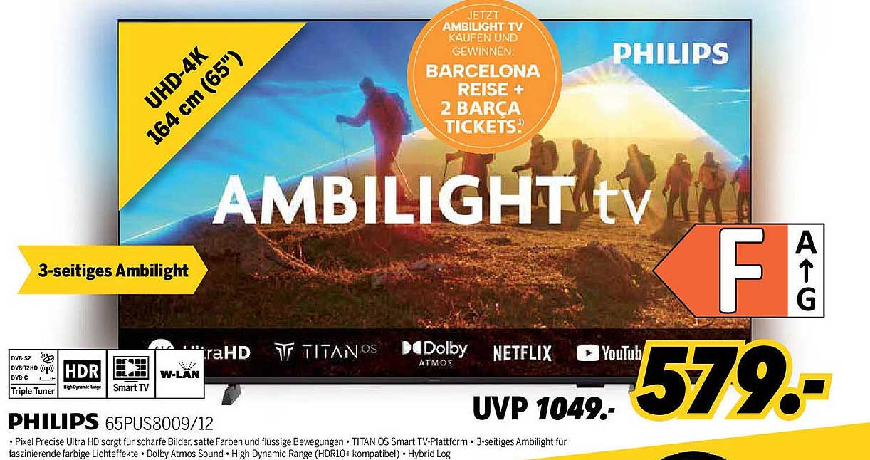 Philips Ambilight TV 65PUS8009/12 – 164 cm (65 Zoll) 4K UHD Smart TV
