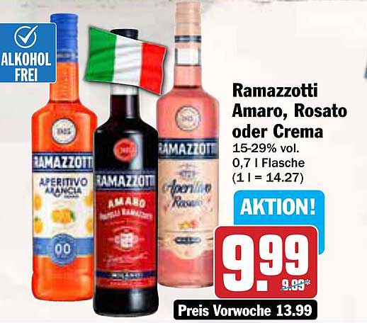 Ramazzotti Amaro, Rosato oder Crema - 0,7 L Flasche im Angebot
